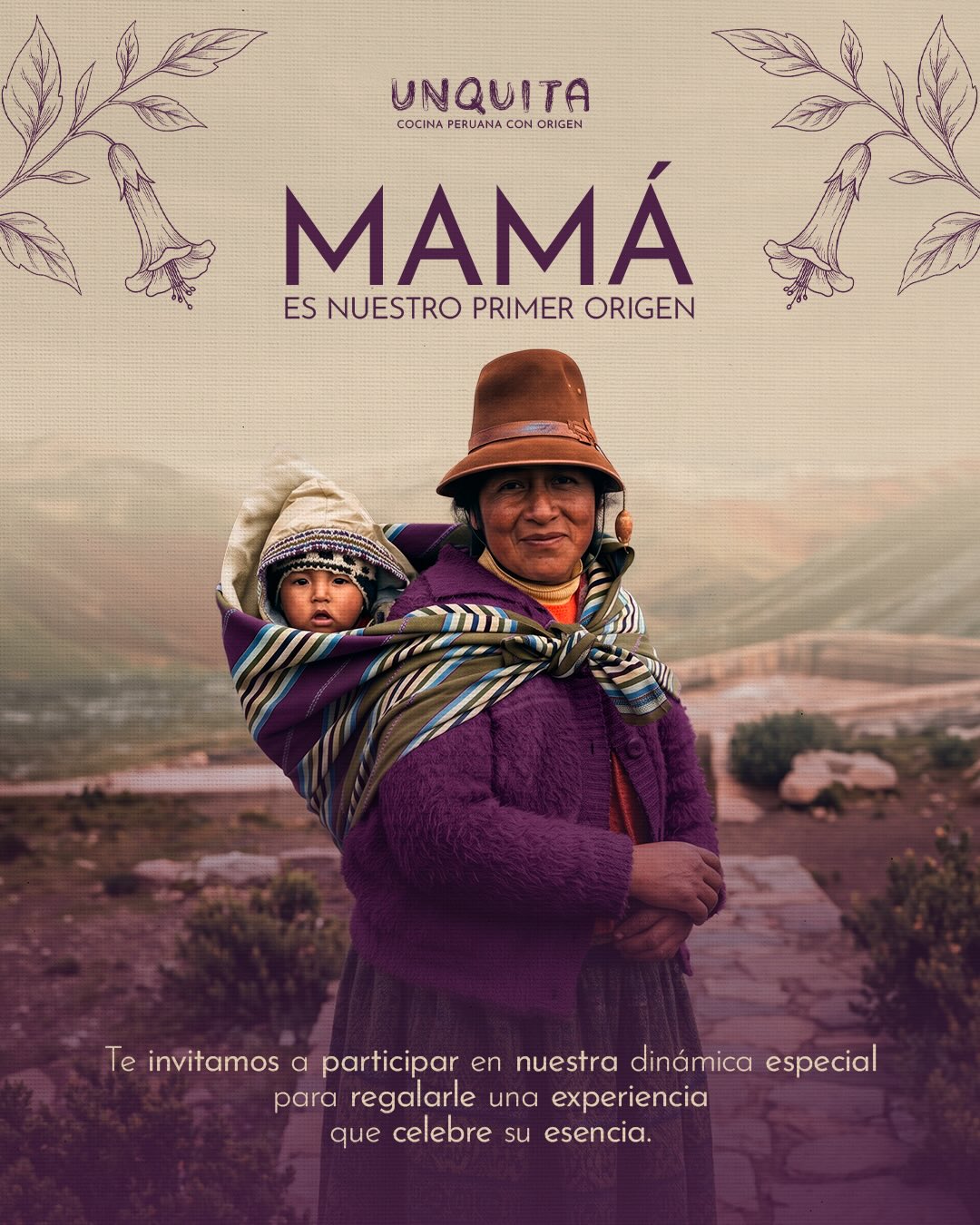 Mujer ancashina en paisaje andino